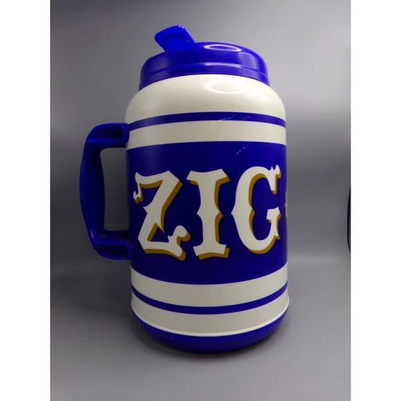 VINTAGE RARE Zig Zag Insulated Travel Mug 100 Oz Whirley Thermos Plastic - Picture 2 of 5